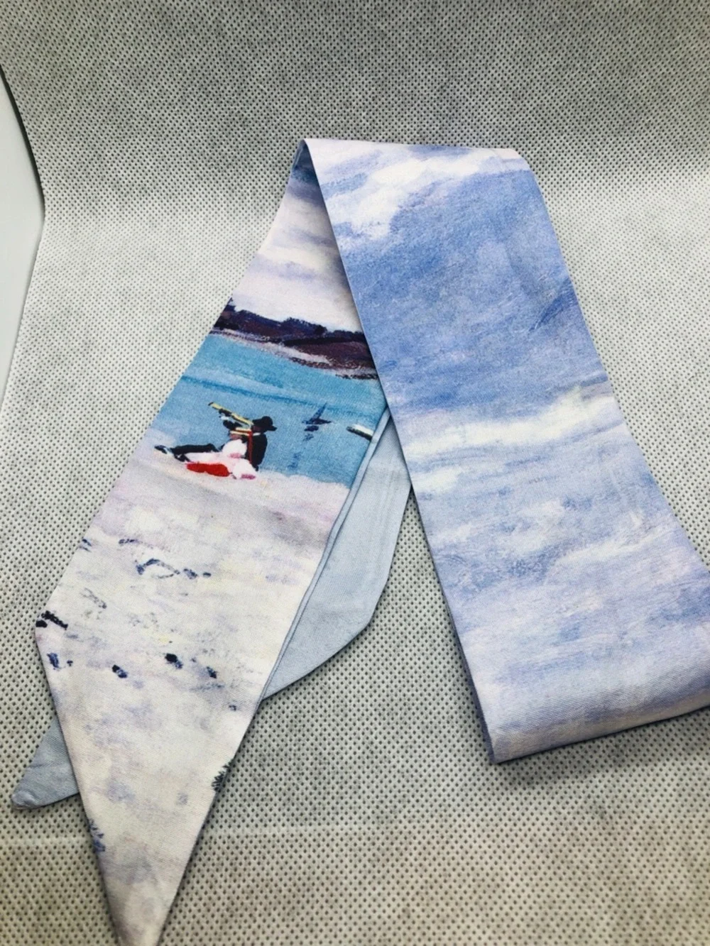 Scenic Blue and White Printed Silk Scarf